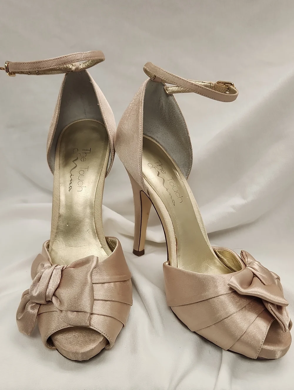 🩰 Blush Satin Ankle-Strap Peep-Toe Heels Sz 7.5